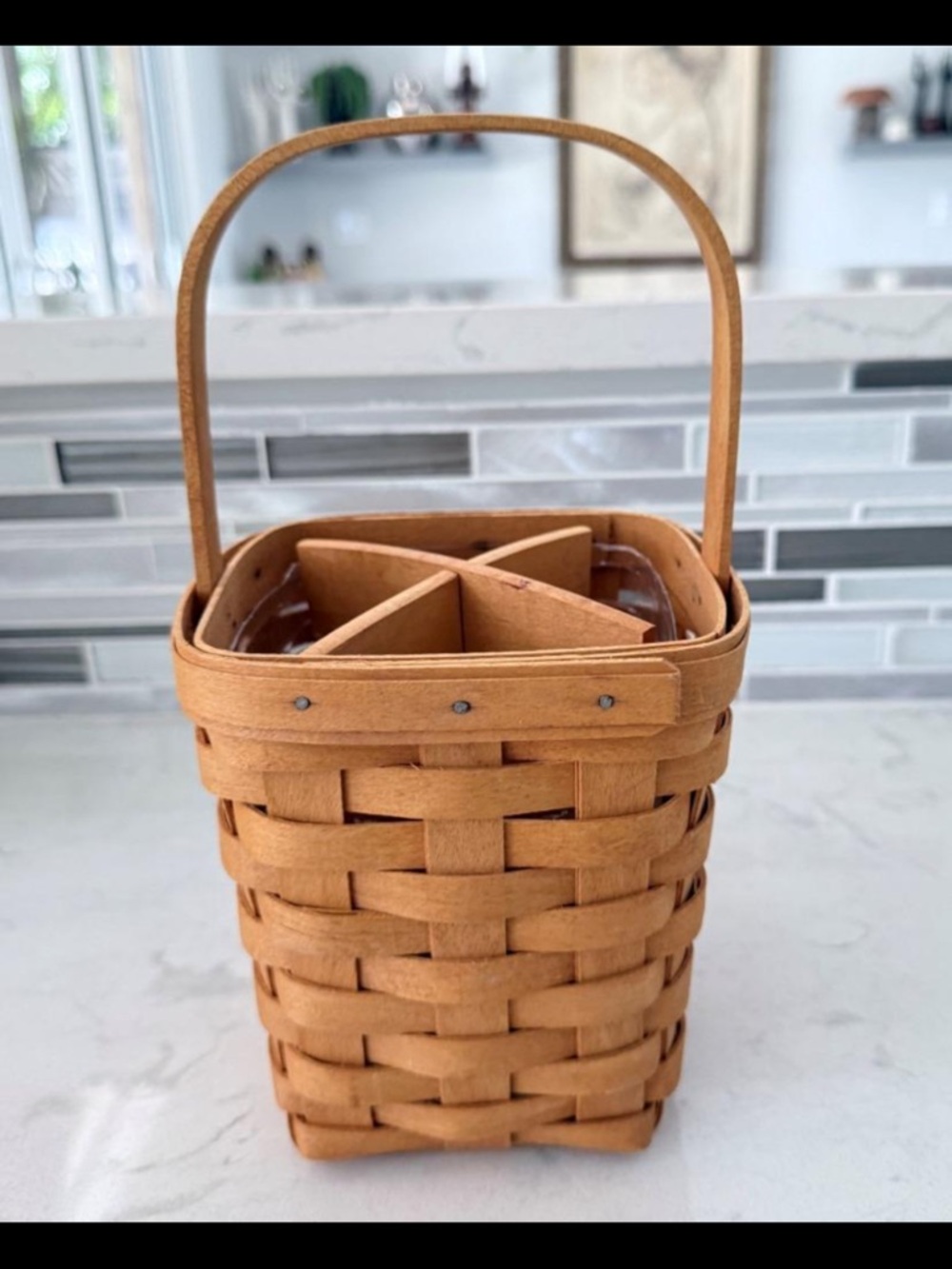 1997 Signed Longaberger Basket Plastic Liner & Wood Divider 10½" Utensil/Pen - Picture 7 of 7